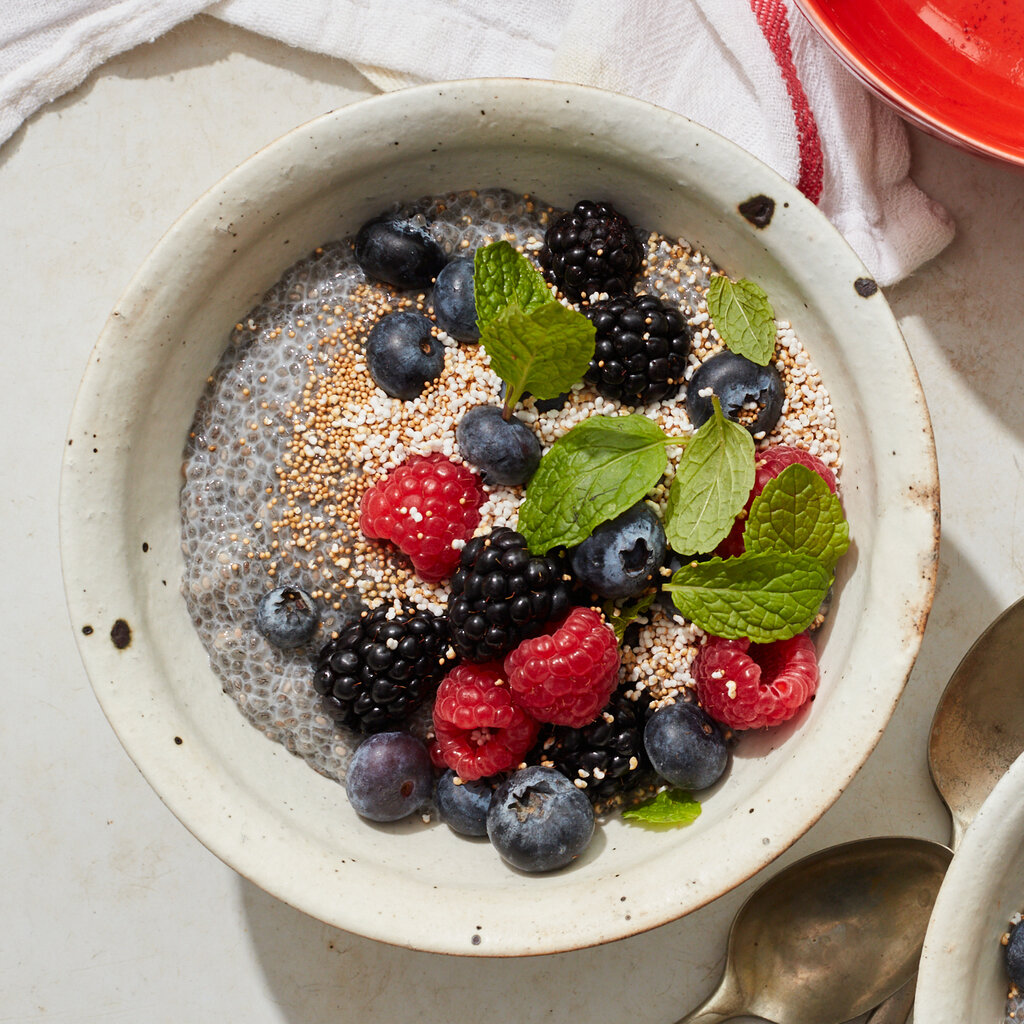 Chia Pudding With Berries and Popped Amaranth